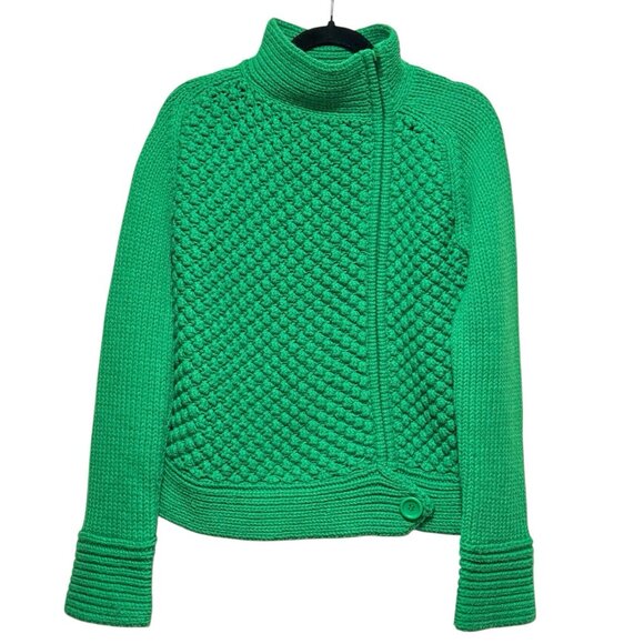 Moda International Kelly Green Full Zip Textured Cardigan Sweater Womens Medium - Picture 4 of 11